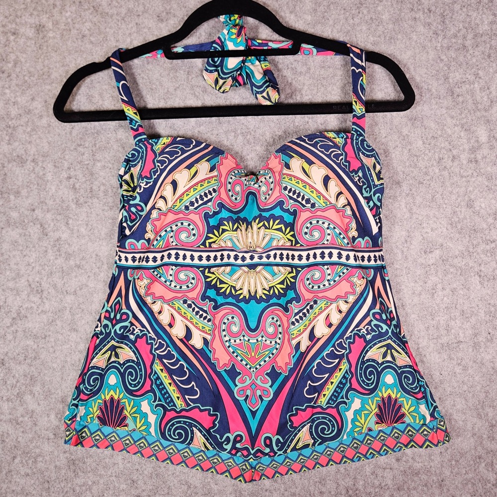 24th & Ocean Womens Halter Tankini Top Paisley Y2K Swim Beach Vacation Sz Small